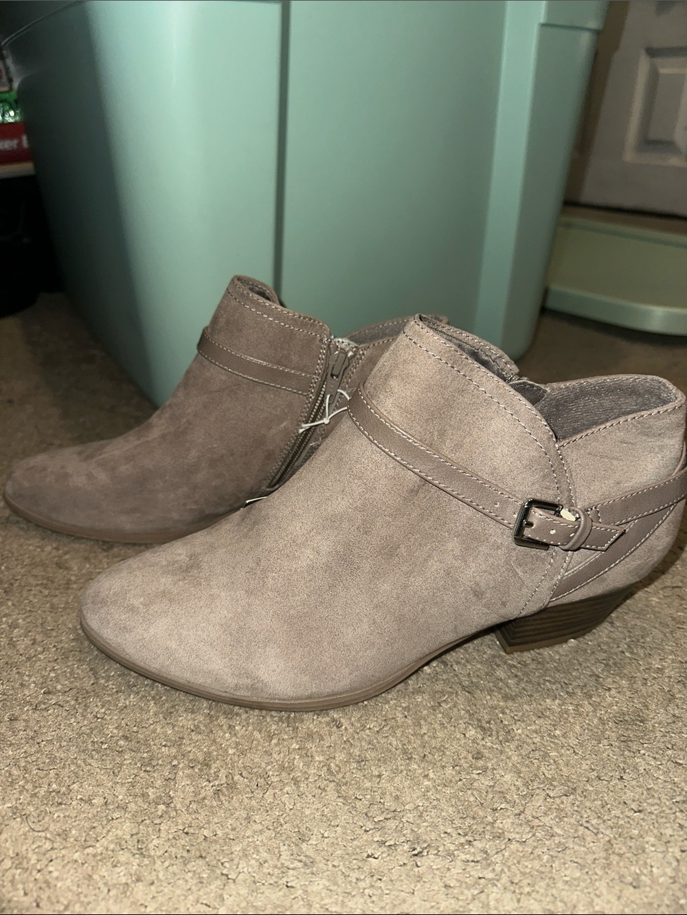 *NWT* Old Navy Taupe Suede-Look Ankle Booties with Side Buckle